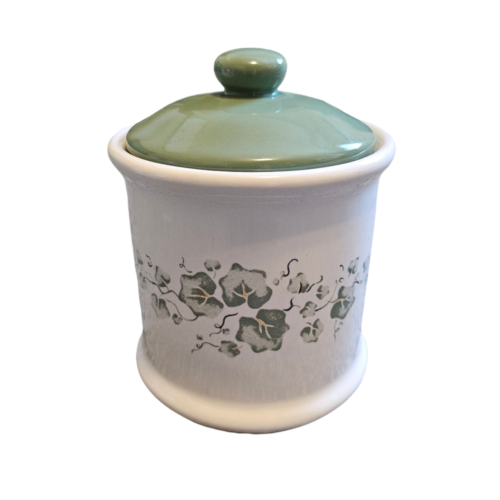 Vintage Ivy Jay Import for Corelle White and Green Kitchen Canister 4 Inch